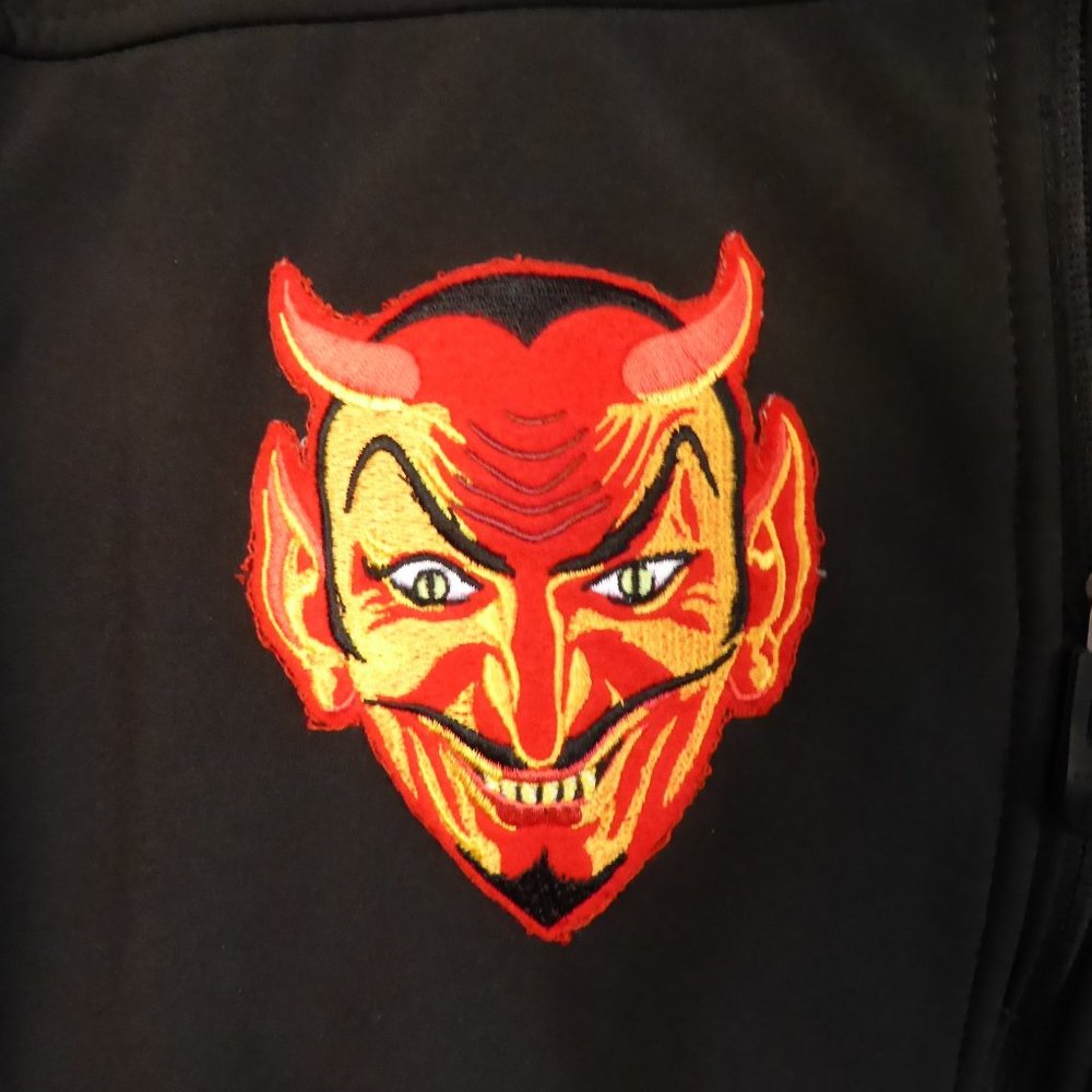 FREE COUNTRY BRAND MENS BLACK FULL ZIPPER DEVIL SATAN PATCH JACKET (PRE-OWNED) L - Picture 5 of 11